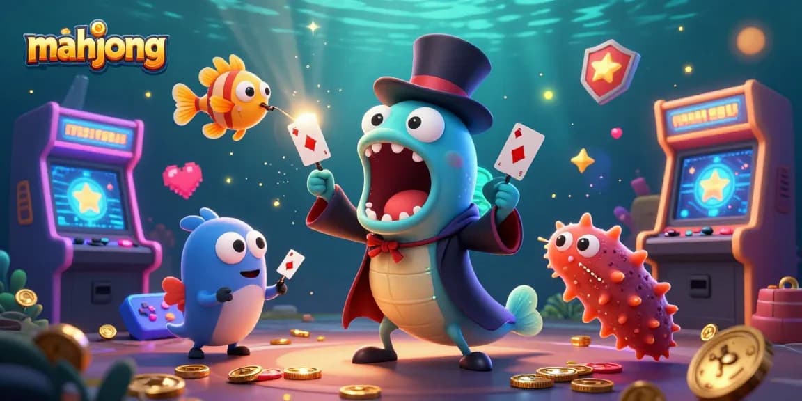 Play exciting mahjong adventures with vibrant characters and casino elements in a 3D underwater scene.