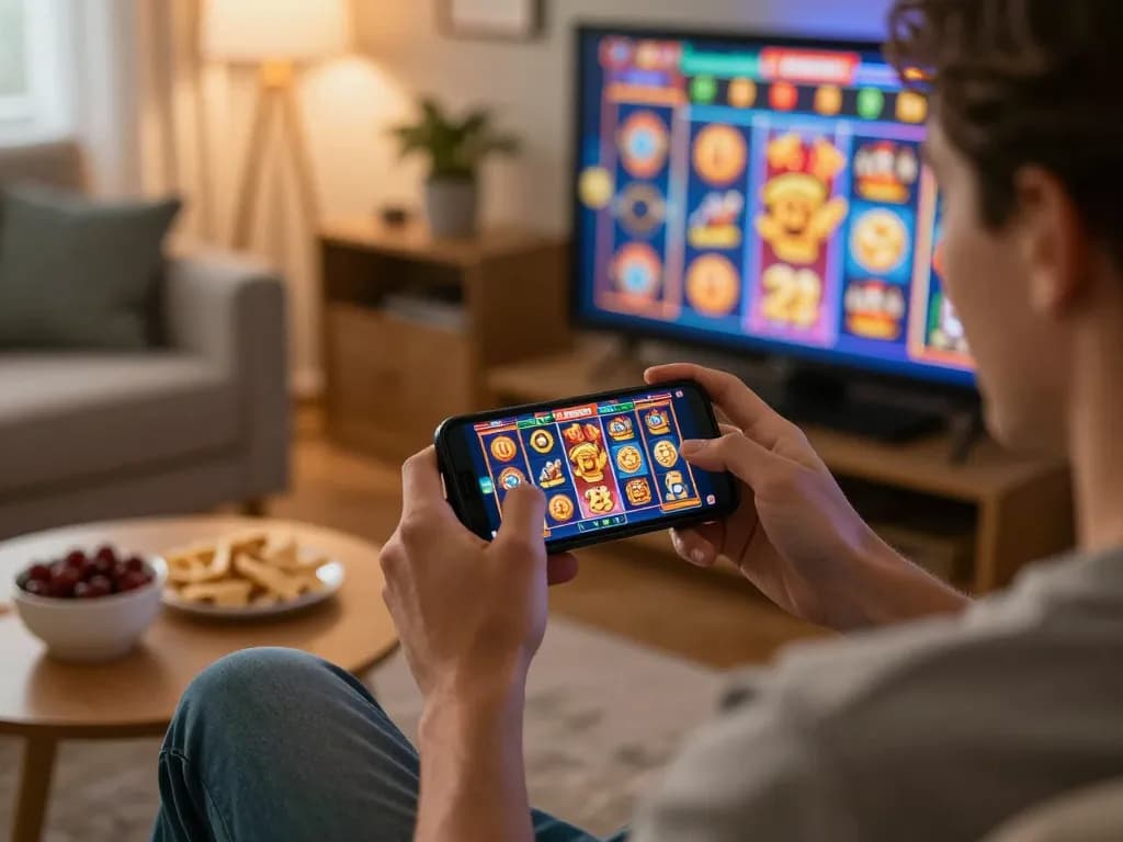 Playing exciting slot gacor hari ini on a smartphone, showcasing vibrant game graphics