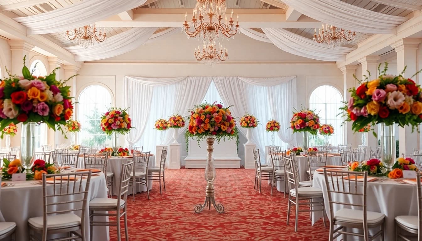 Beautiful wedding event space Jacksonville showcasing elegant arrangements and natural lighting.