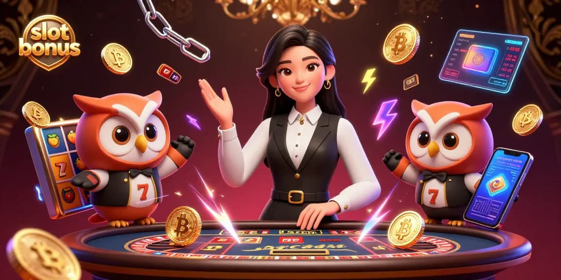 Engage with the vibrant slot bonus scene featuring dynamic dealers and colorful gaming elements.