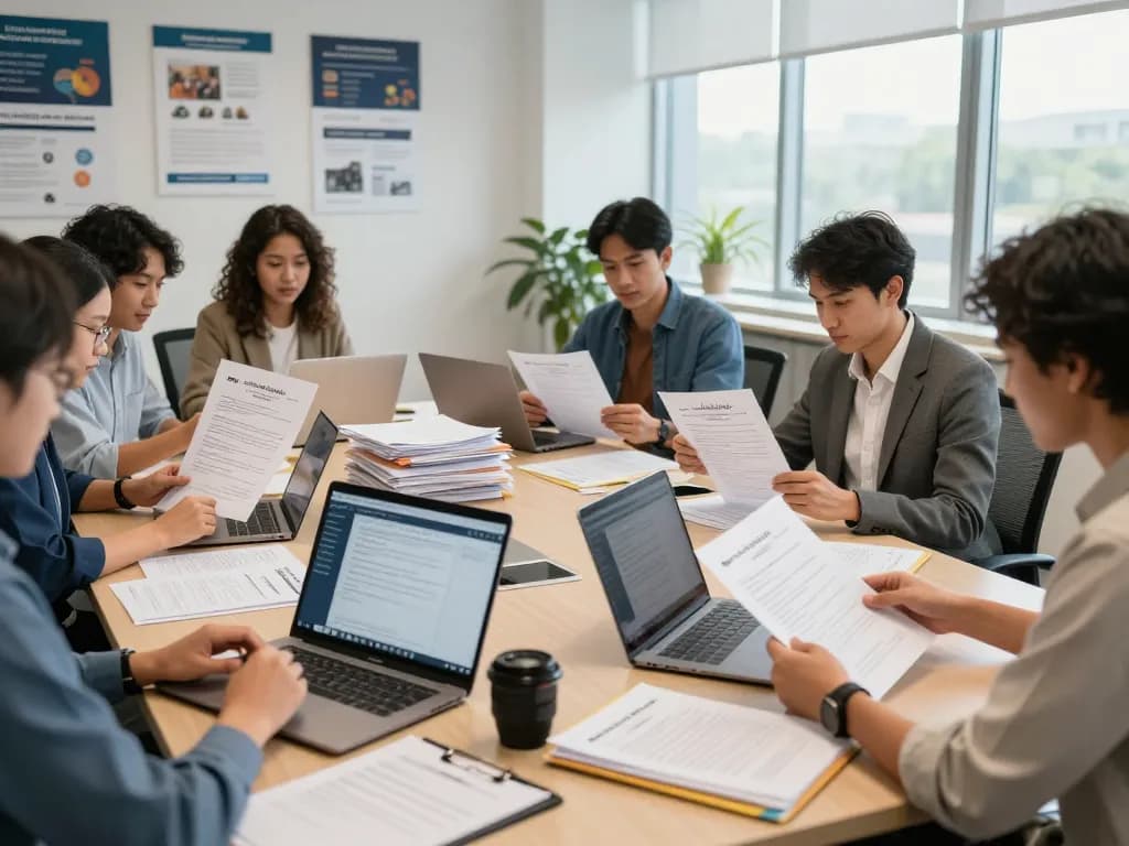 National University (NU) Certificate & Document Processing Guidelines with a team reviewing academic documents in a bright office.