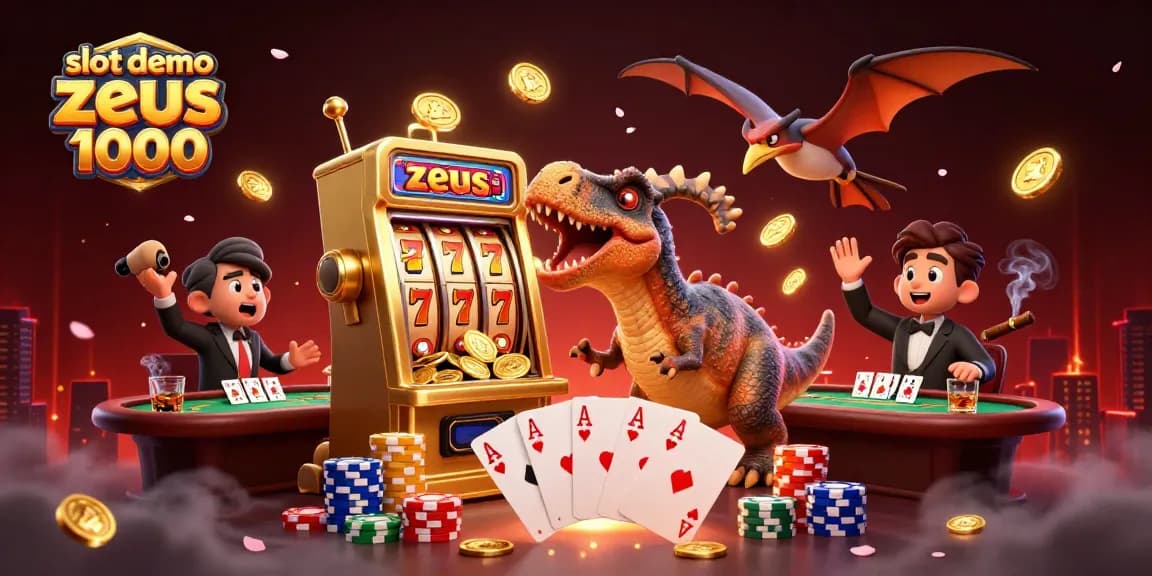 Engage with slot demo zeus 1000 in a vibrant 3D scene of gambling excitement featuring animated characters.