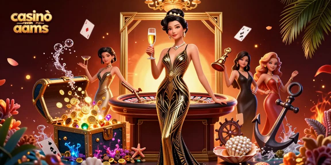 Casinò non aams mostra una donna asiatica elegante in un abbigliamento glamour, celebrando le vincite in un ambiente di casinò coinvolgente.