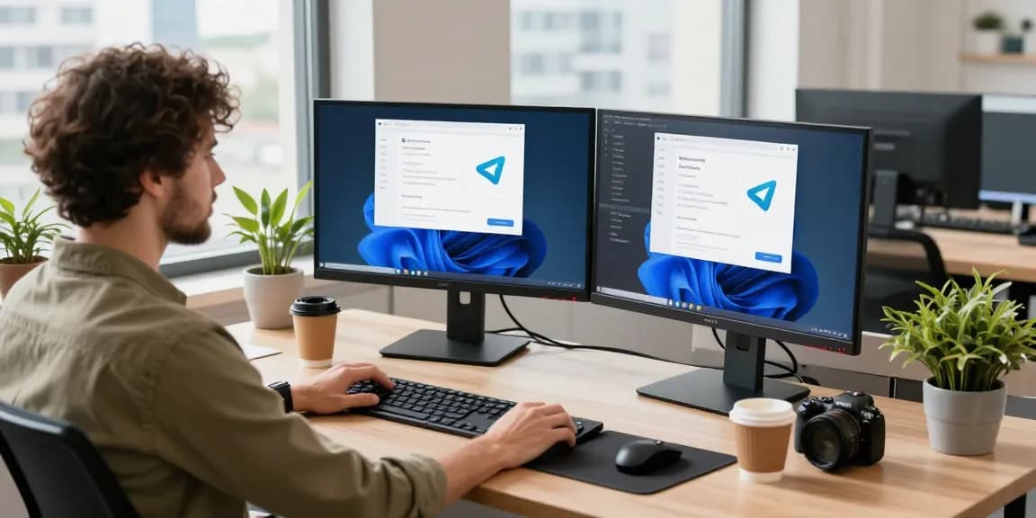 Engaging workspace showcasing 纸飞机中文版 on dual monitors, illustrating a modern tech environment.