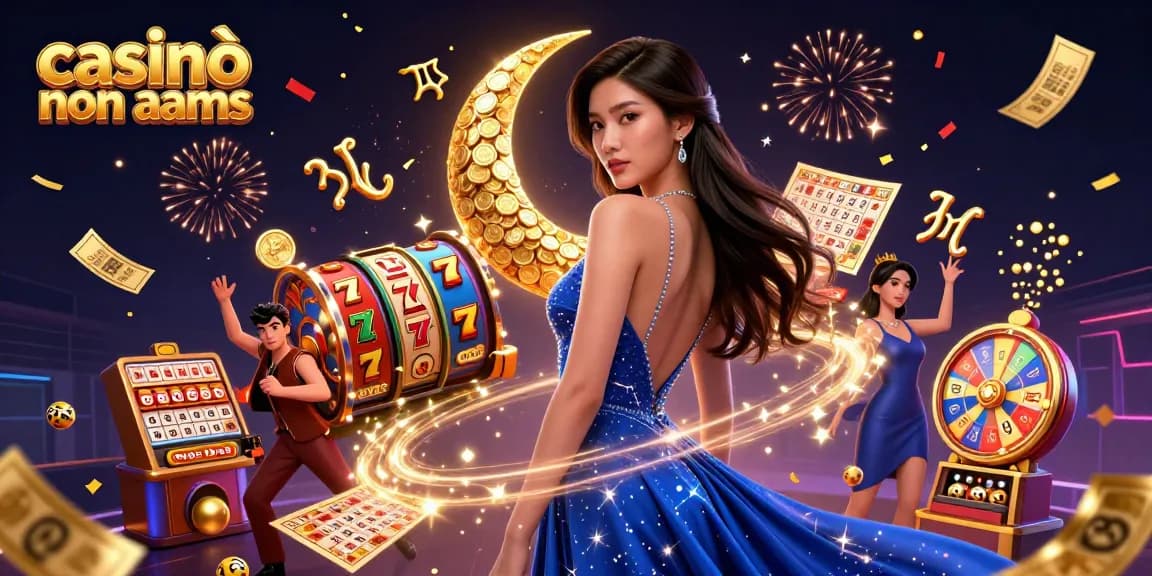 Vivi il brivido dei casinò non AAMS con giochi di slot vivaci e jackpot dinamici in questa illustrazione colorata.