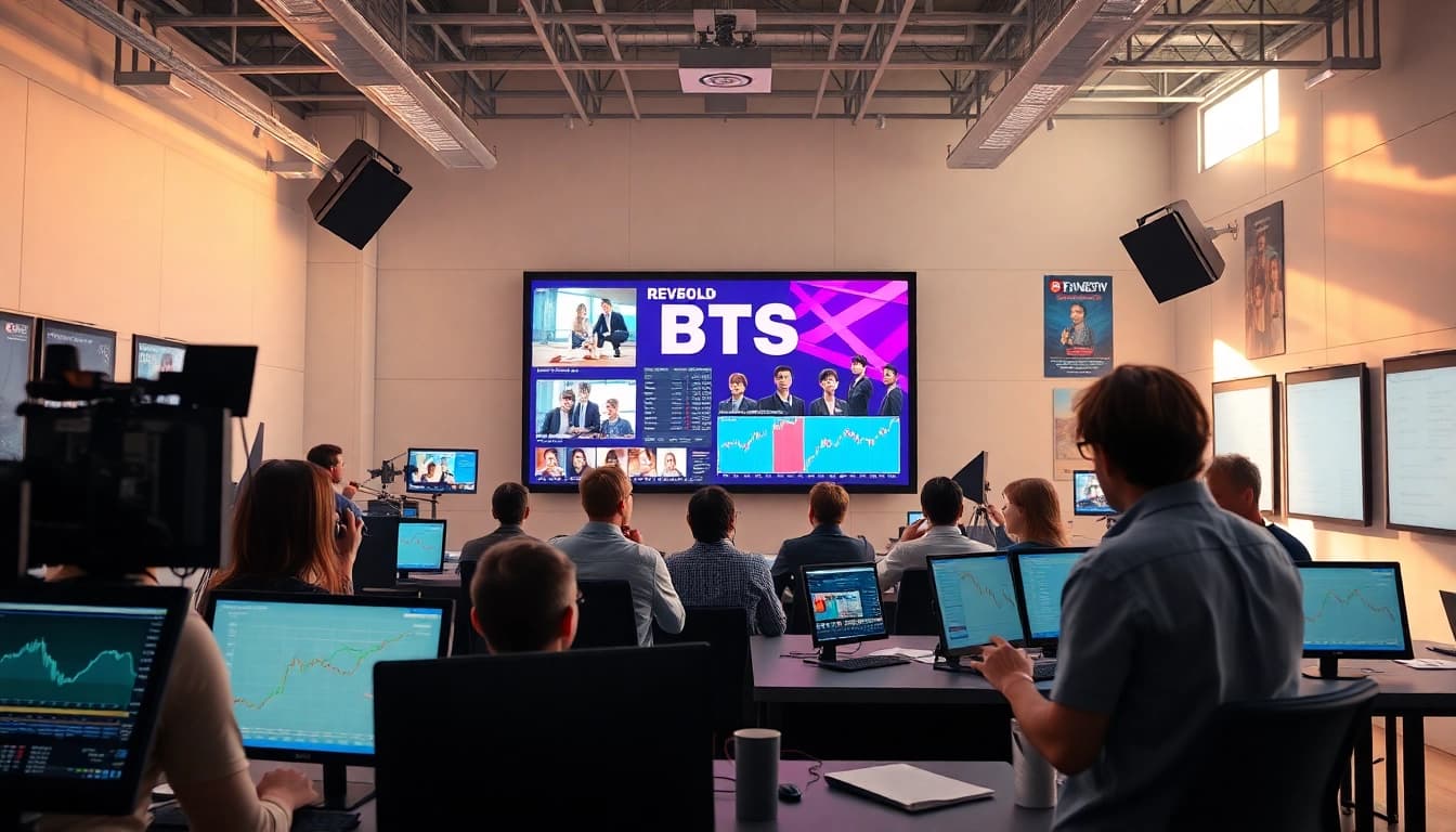 Engaging BTS news scene depicting dynamic interactions among fans and journalists.