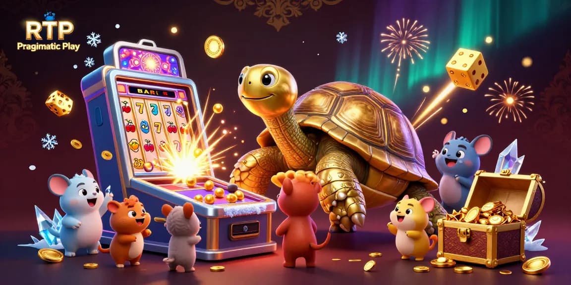 Experience RTP Pragmatic Play excitement with a vibrant 3D scene of jackpot wins and gaming fun.