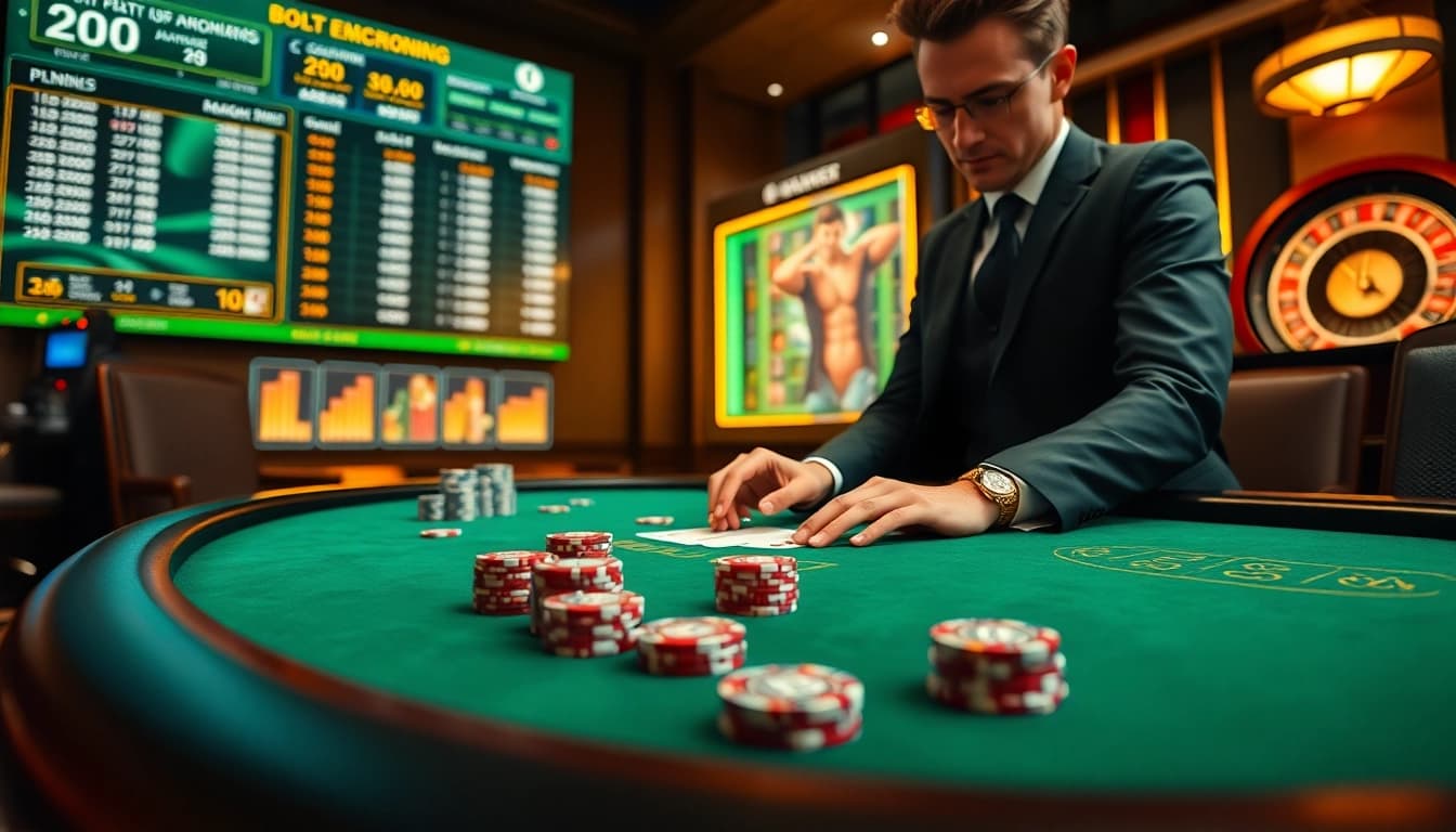 Experience the thrill of idnslot gaming with an opulent poker table and vibrant casino atmosphere.
