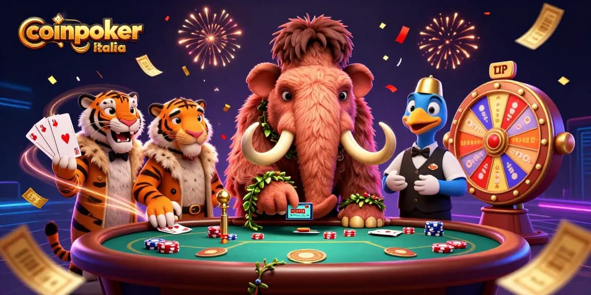 Gioca a coinpoker italia con un bouncer mammoth e un tiger VIP in un'incantevole scena di poker.