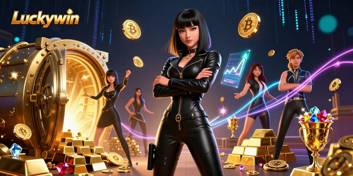 Experience thrilling wins at Luckywin with a stunning Asian woman in a futuristic casino setting.