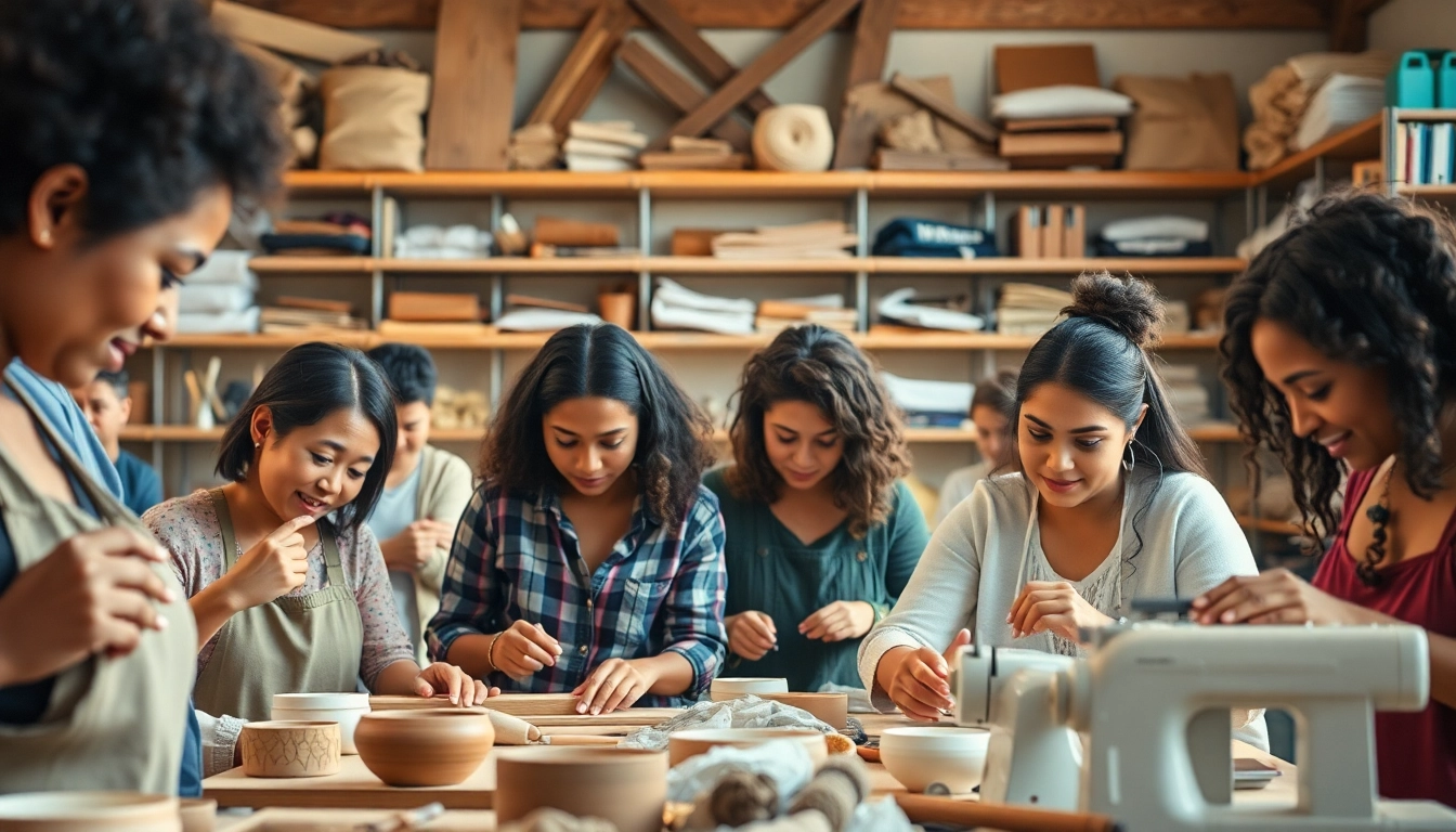 Engage in craft training programs in a vibrant workshop atmosphere, showcasing creativity and community.