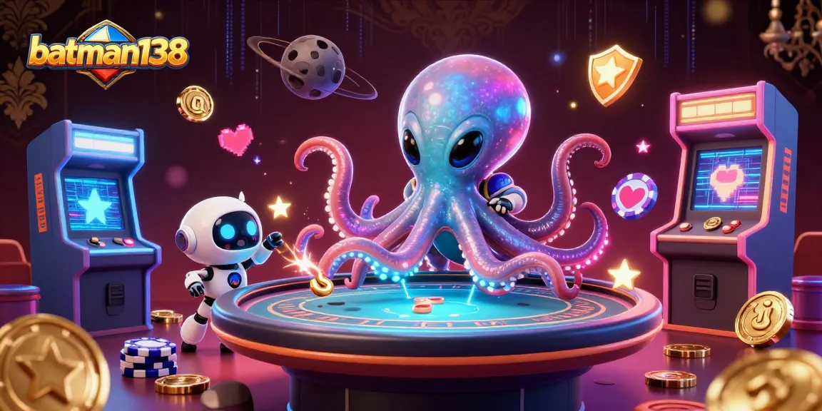 batman138 mengklaim kemenangan dalam permainan poker dengan ubur-ubur alien dan robot pendukungnya.
