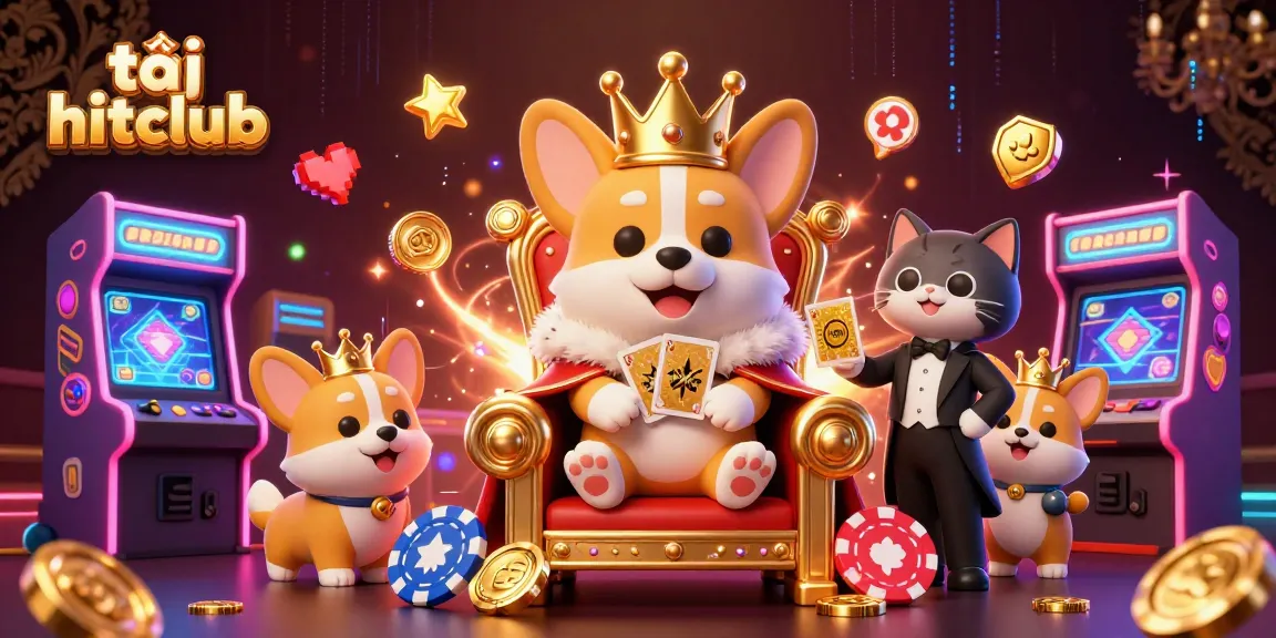 Experience the thrill of tải hitclub with a royal 3D corgi in a vibrant casino scene.
