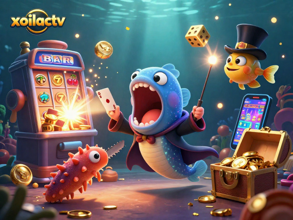 Experience immersive casino magic with Xoilactv as our underwater characters dazzle with card tricks and gold coins!