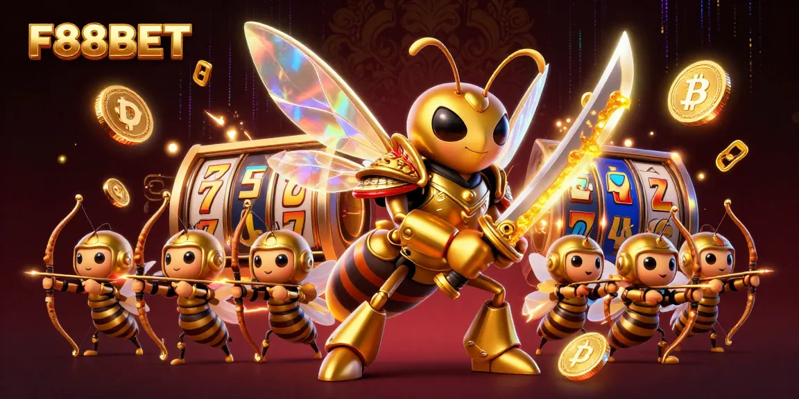 Win big at F88BET with a vibrant 3D casino scene featuring exciting games and crypto elements