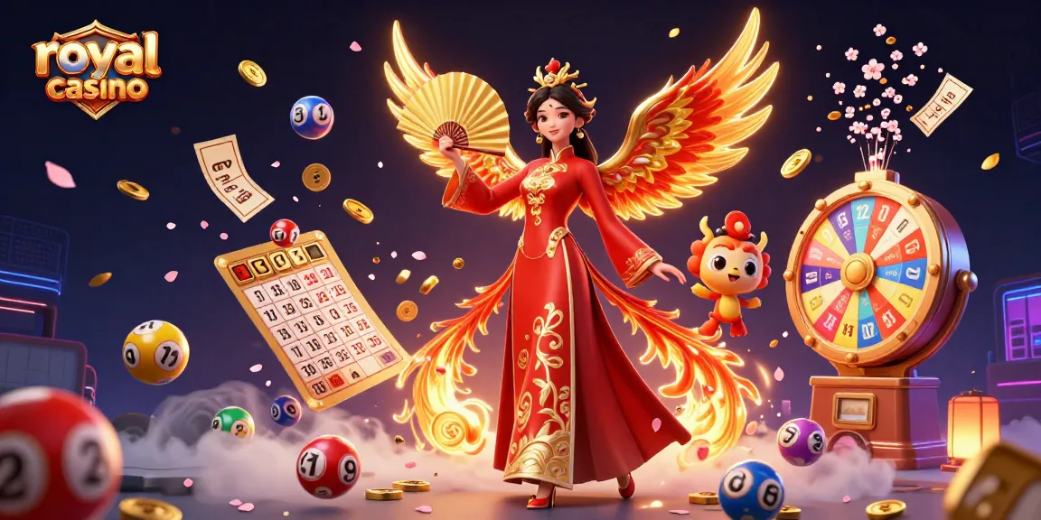 Engage in online gaming with royal casino featuring a beautiful character amidst vibrant gambling elements.