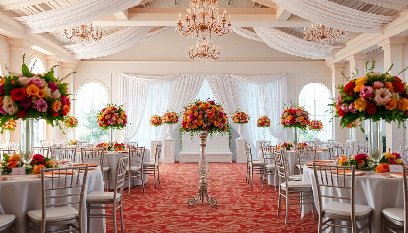 Beautiful wedding event space Jacksonville showcasing elegant arrangements and natural lighting.