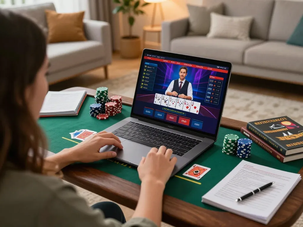 Engaging online gaming scene showcasing a player enjoying หนังใหม่ชนโรง on a laptop with a cozy atmosphere