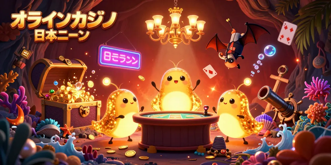 オンラインカジノ 日本語で楽しく遊ぶための光るキャラクターたちがカジノを照らすシーン