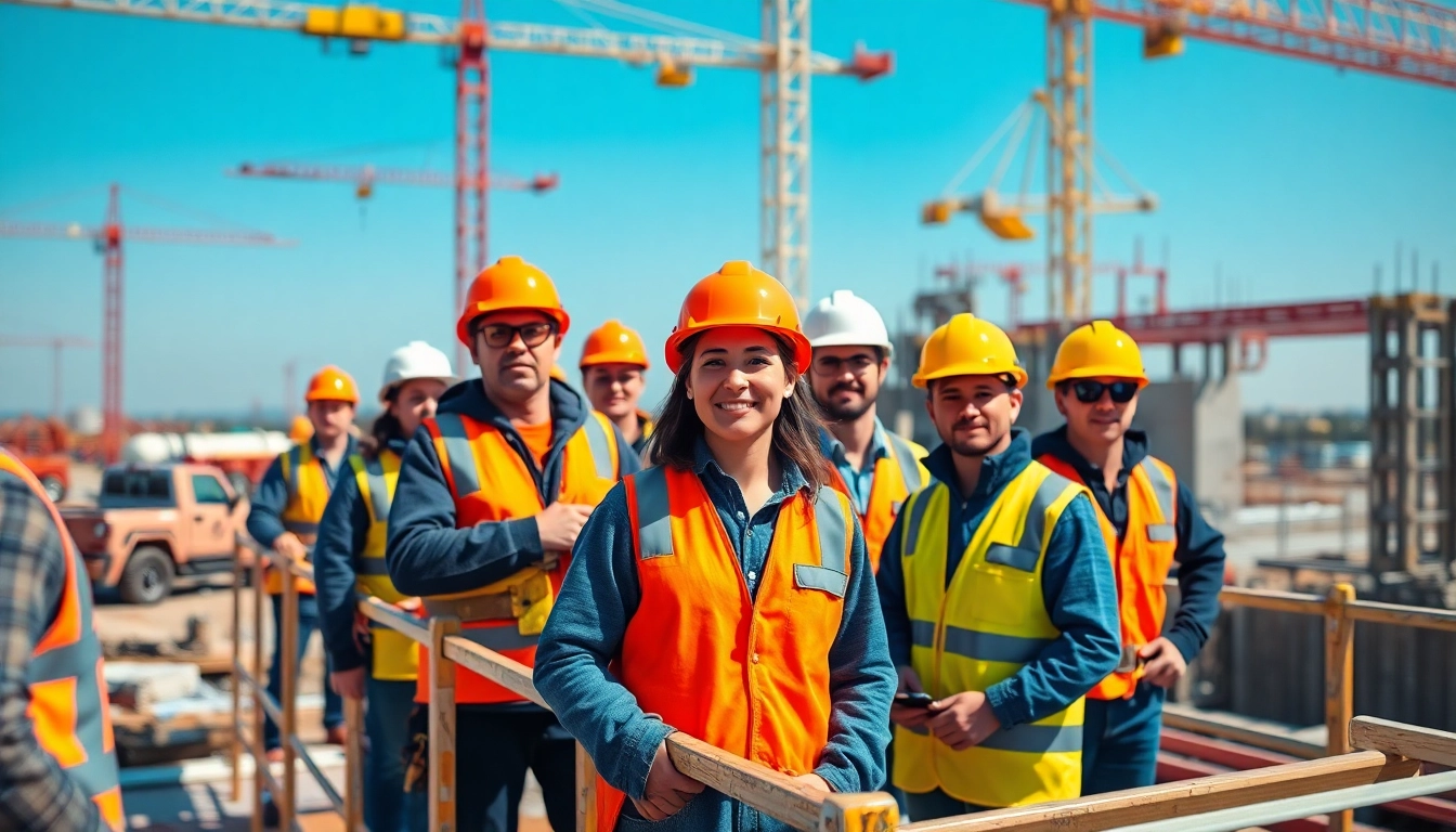 Participants in construction safety classes learning essential safety protocols at a construction site.