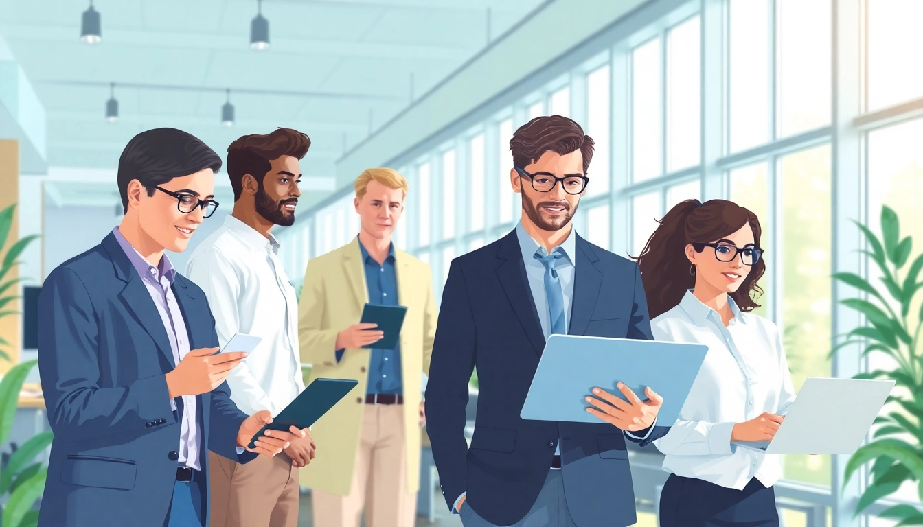 Engaging professionals utilizing enterprise assistant SaaS software in a modern office setting.