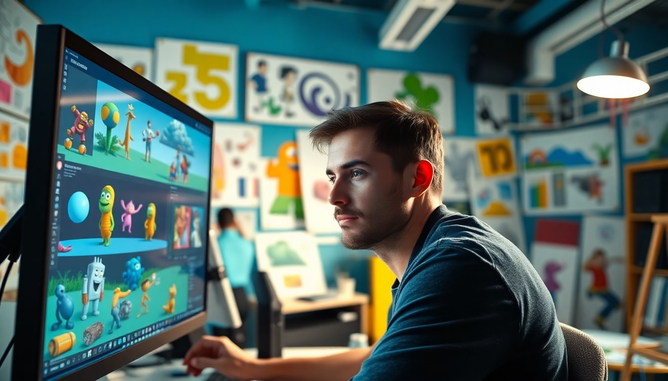Erstelle beeindruckende 3D Animationen in einem kreativen Studio mit verschiedenen Modellen.