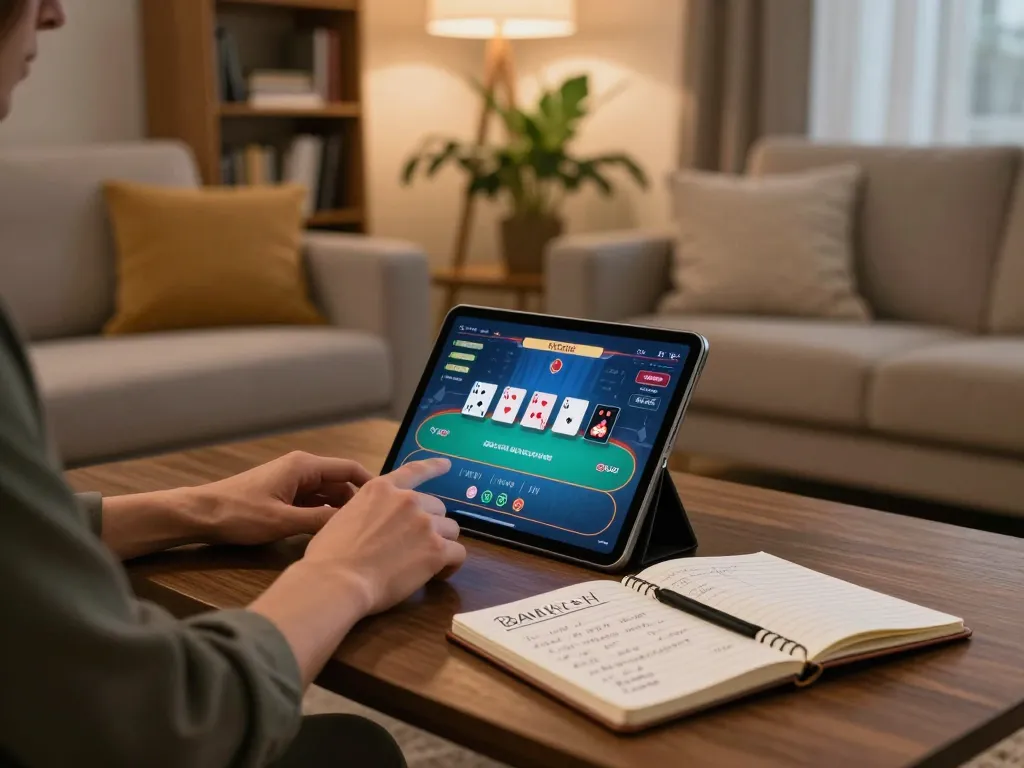 Catching the excitement at a casino online stranieri sicuri, a player engages with their tablet in a cozy home setting