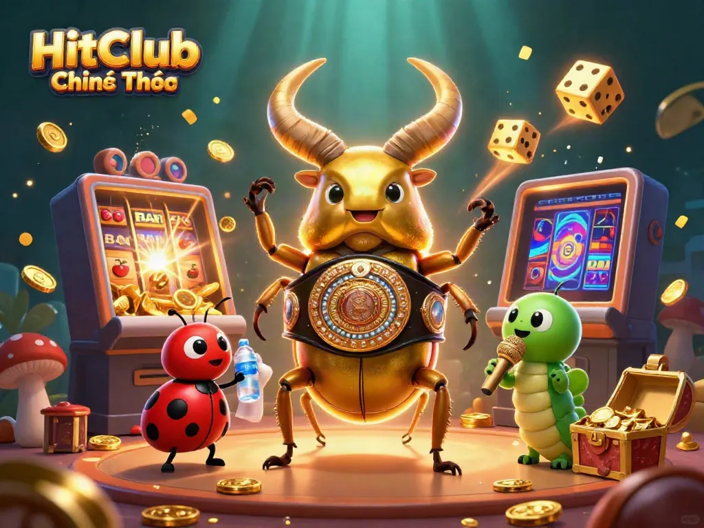 Engage with HitClub Chính Thức through an electrifying 3D casino illustration showcasing vibrant characters and elements.