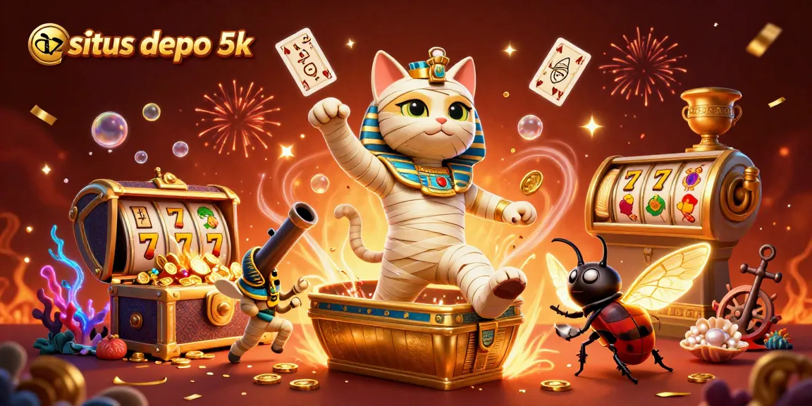 Experience thrilling slots at situs depo 5k with the Egyptian mummy cat bursting from a golden sarcophagus.