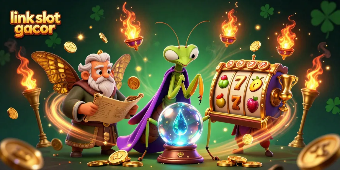 Engage with link slot gacor showcasing vibrant slot reels and characters in an entertaining casino scene.