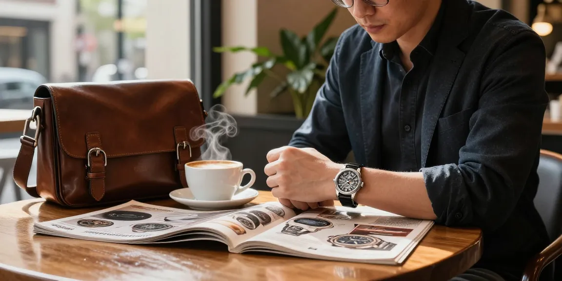 Detailed view of a replica watch on wrist in an upscale café, highlighting luxury craftsmanship and elegance.