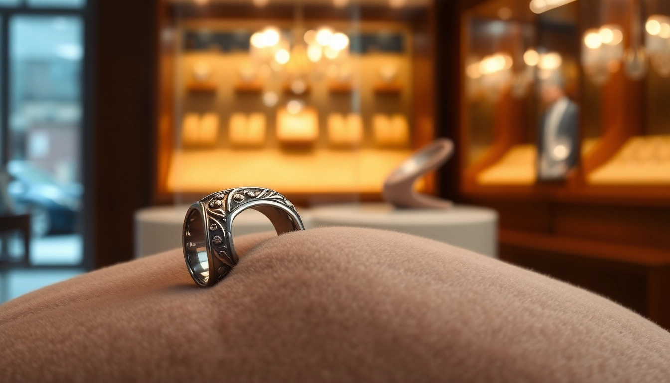 Showcasing exquisite tungsten rings with intricate designs on a luxury display, emphasizing elegance and quality.