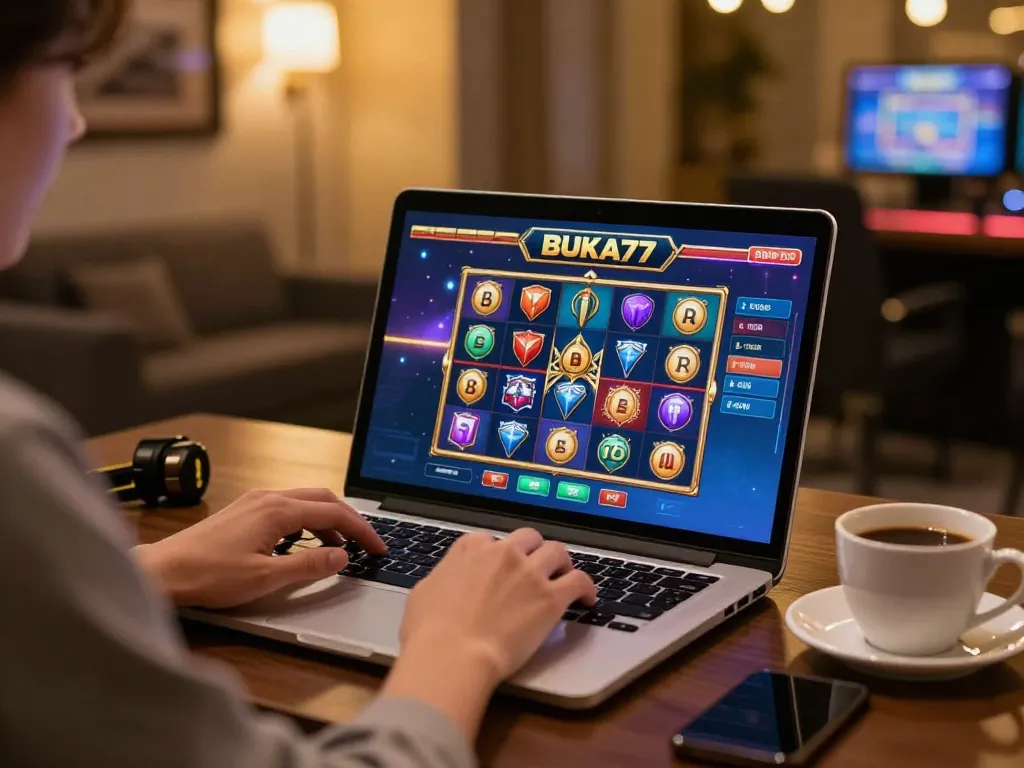 Engaging BUKA77 online gaming session showcasing a vibrant slot interface and inviting atmosphere.