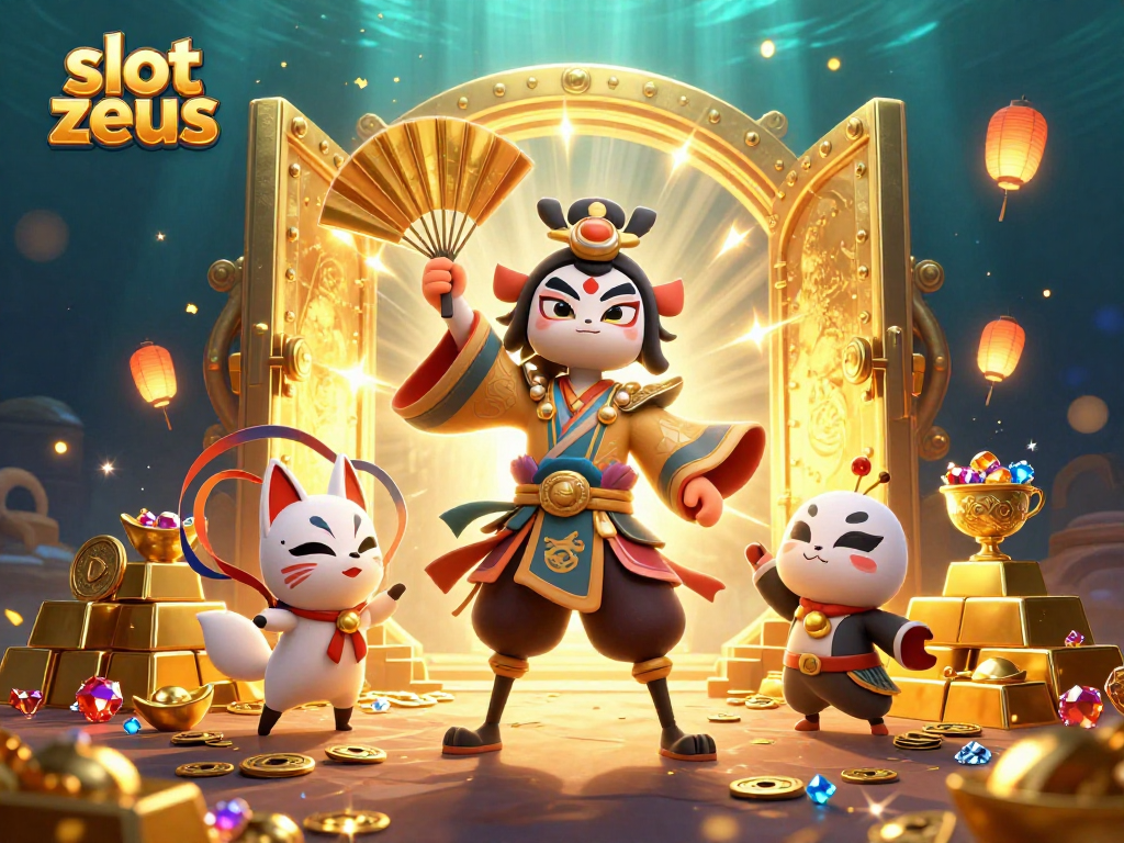 Spin the slot zeus reels with a vibrant casino scene featuring mythical characters, treasures, and dynamic gameplay effects.