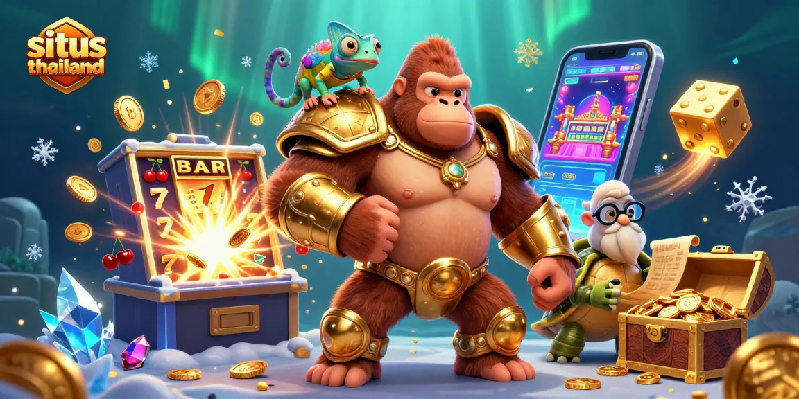 Situating situs thailand, the powerful gorilla king embraces new gambling adventures surrounded by vivid casino elements.