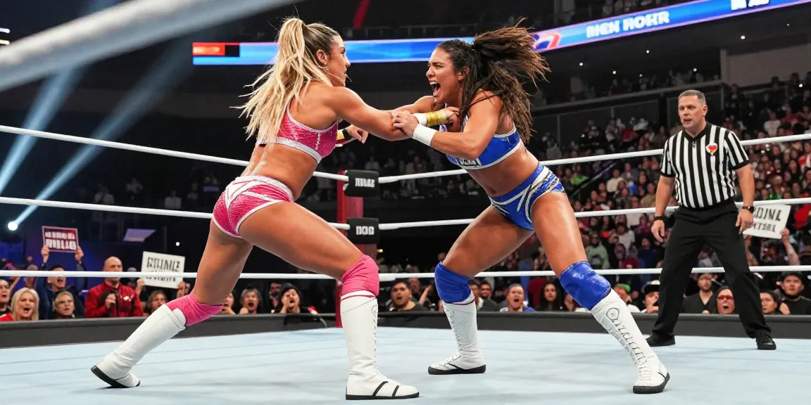 Alexa Bliss delivering an impressive move in the wrestling ring during a match, showcasing her athleticism and crowd engagement.