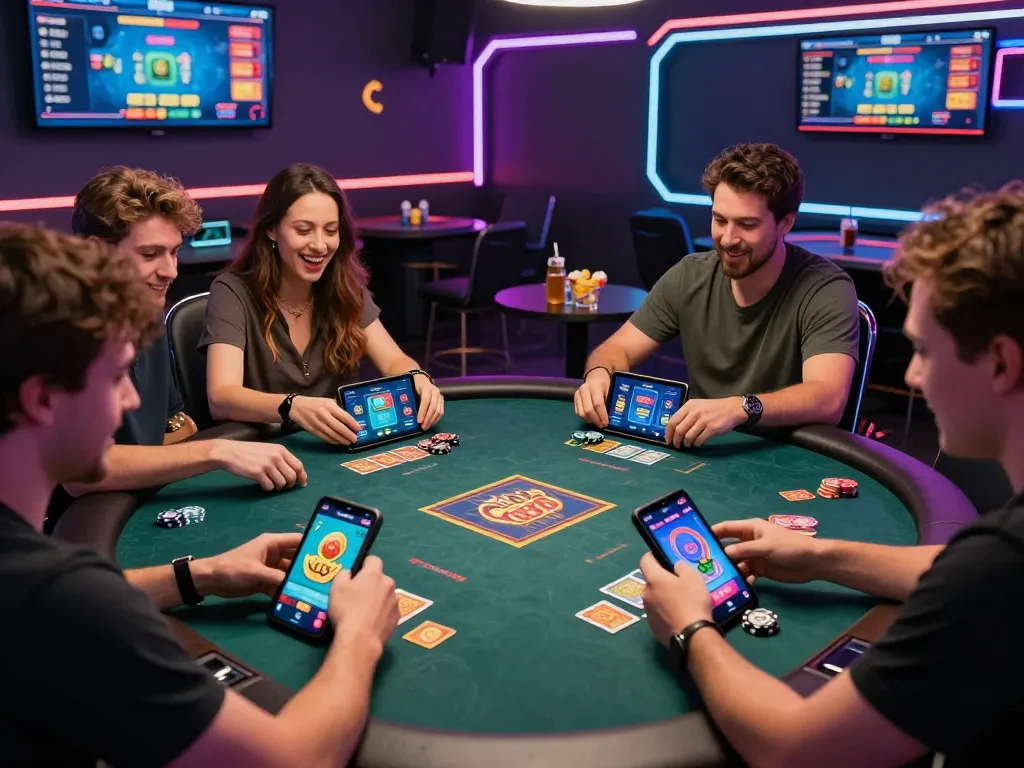 Players enjoying the vibrant gaming experience of tải go88 in a lively room.