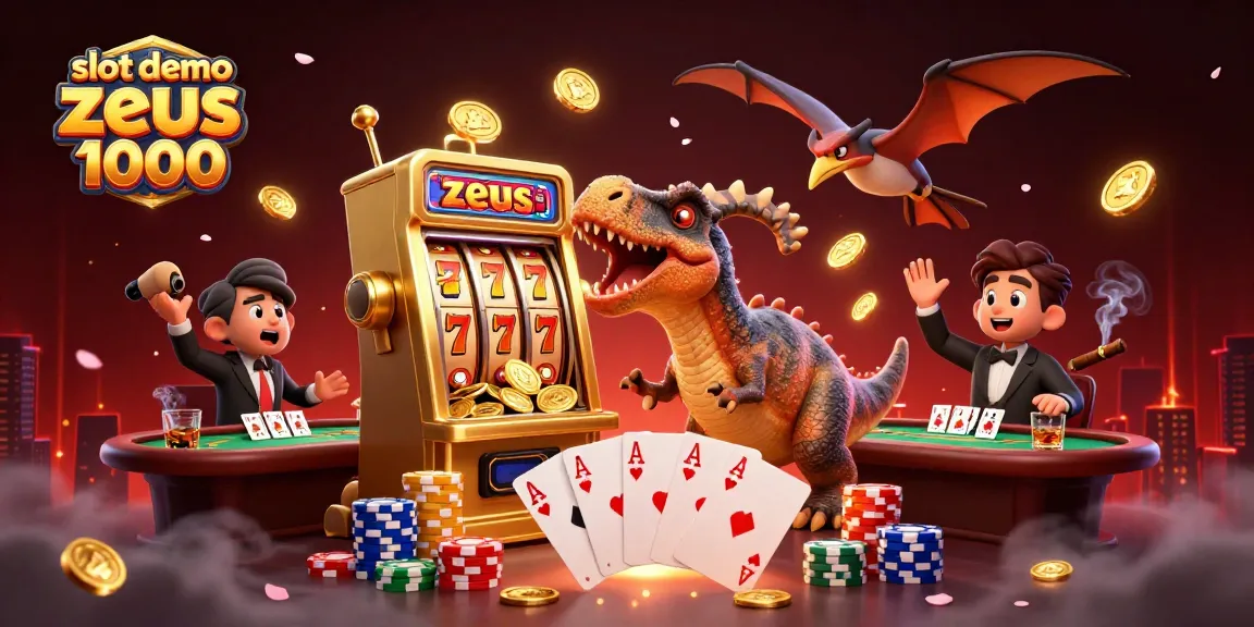 Engage with slot demo zeus 1000 in a vibrant 3D scene of gambling excitement featuring animated characters.
