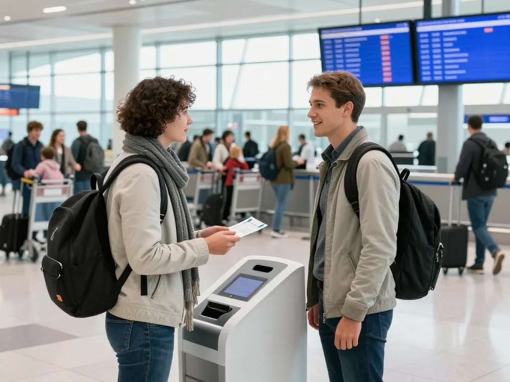 Heathrow Airport from Halifax: traveler checking in at Halifax Stanfield International Airport for flight to Heathrow.