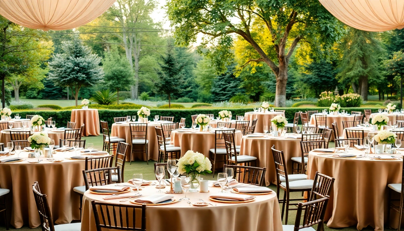Stylish table rentals arranged elegantly for an outdoor event, showcasing various designs.