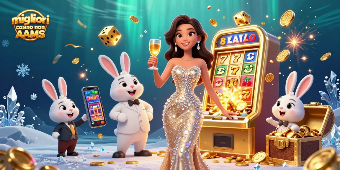 Scopri l'emozione dei migliori casino non AAMS con una scena di jackpot mozzafiato che presenta una donna glamour e portafortuna.