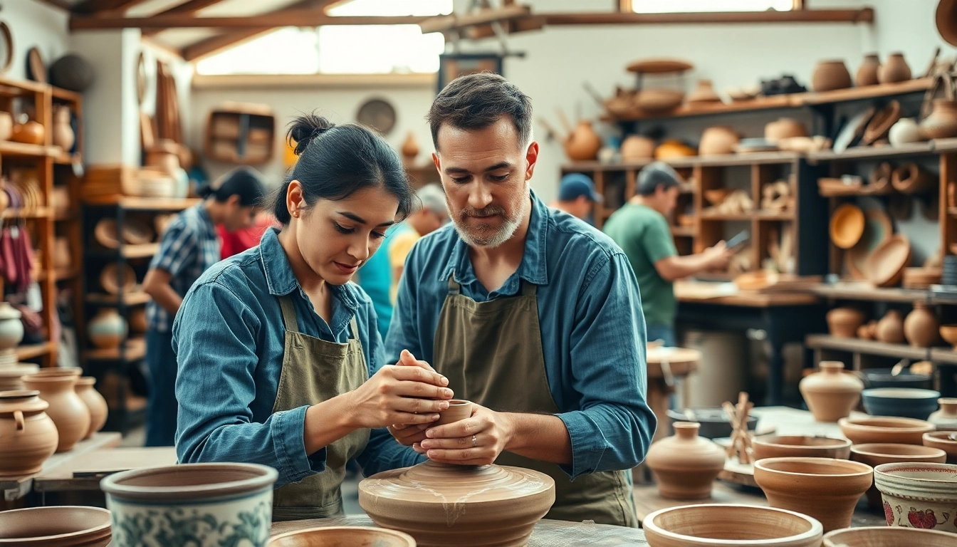 Engaging in craft training programs, artisans collaborate and create in a lively workshop setting.