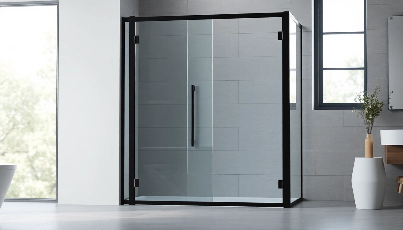 Admire la paroi de douche 150x200 en verre clair avec finitions noires dans un décor moderne.