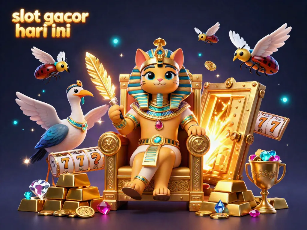 Slot gacor hari ini menampilkan kucing firaun 3D dan elemen kasino yang kaya.