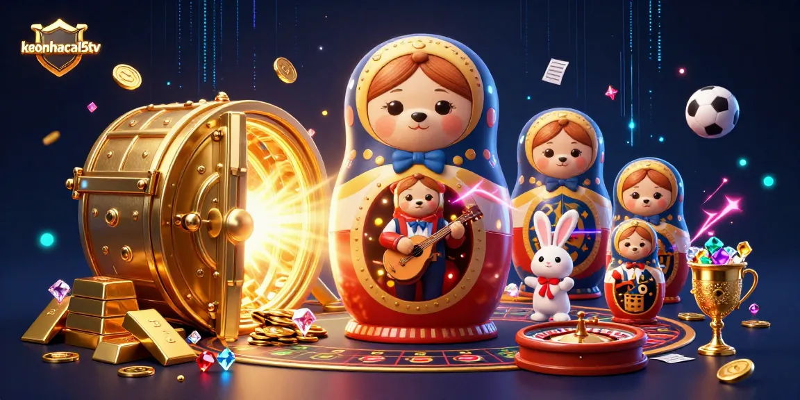 Engage with keonhacai5tv's vibrant sports betting scene featuring whimsical characters and treasure elements.
