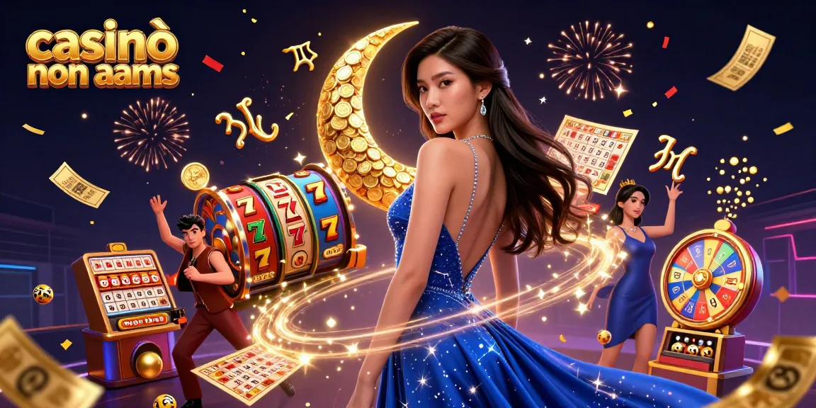 Vivi il brivido dei casinò non AAMS con giochi di slot vivaci e jackpot dinamici in questa illustrazione colorata.
