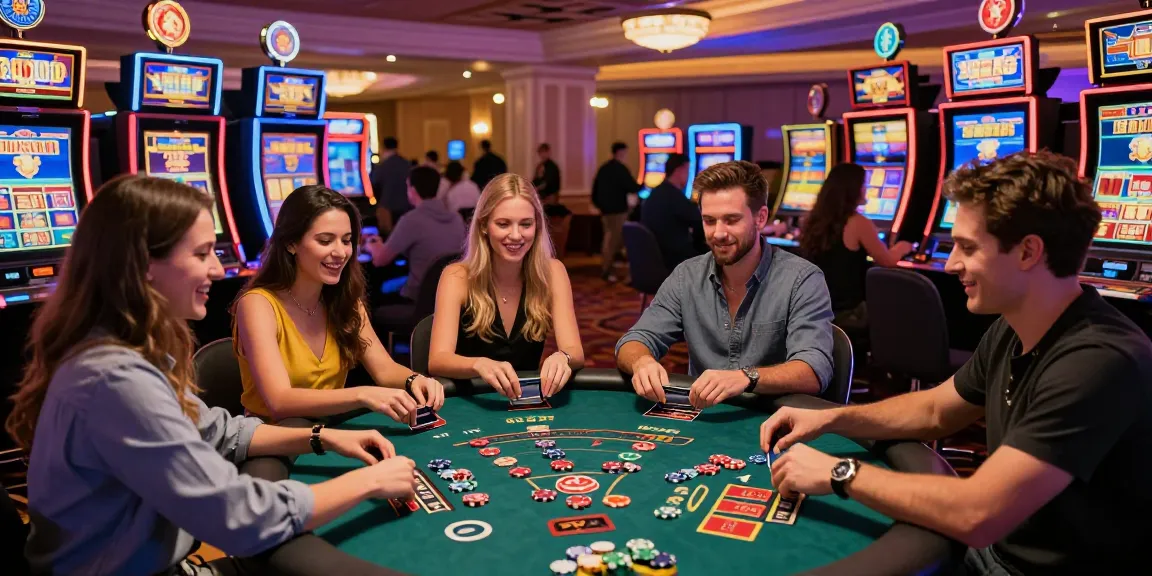 Exciting casino scene at https://lctltd.co.uk with friends enjoying credit card gaming and vibrant atmosphere.