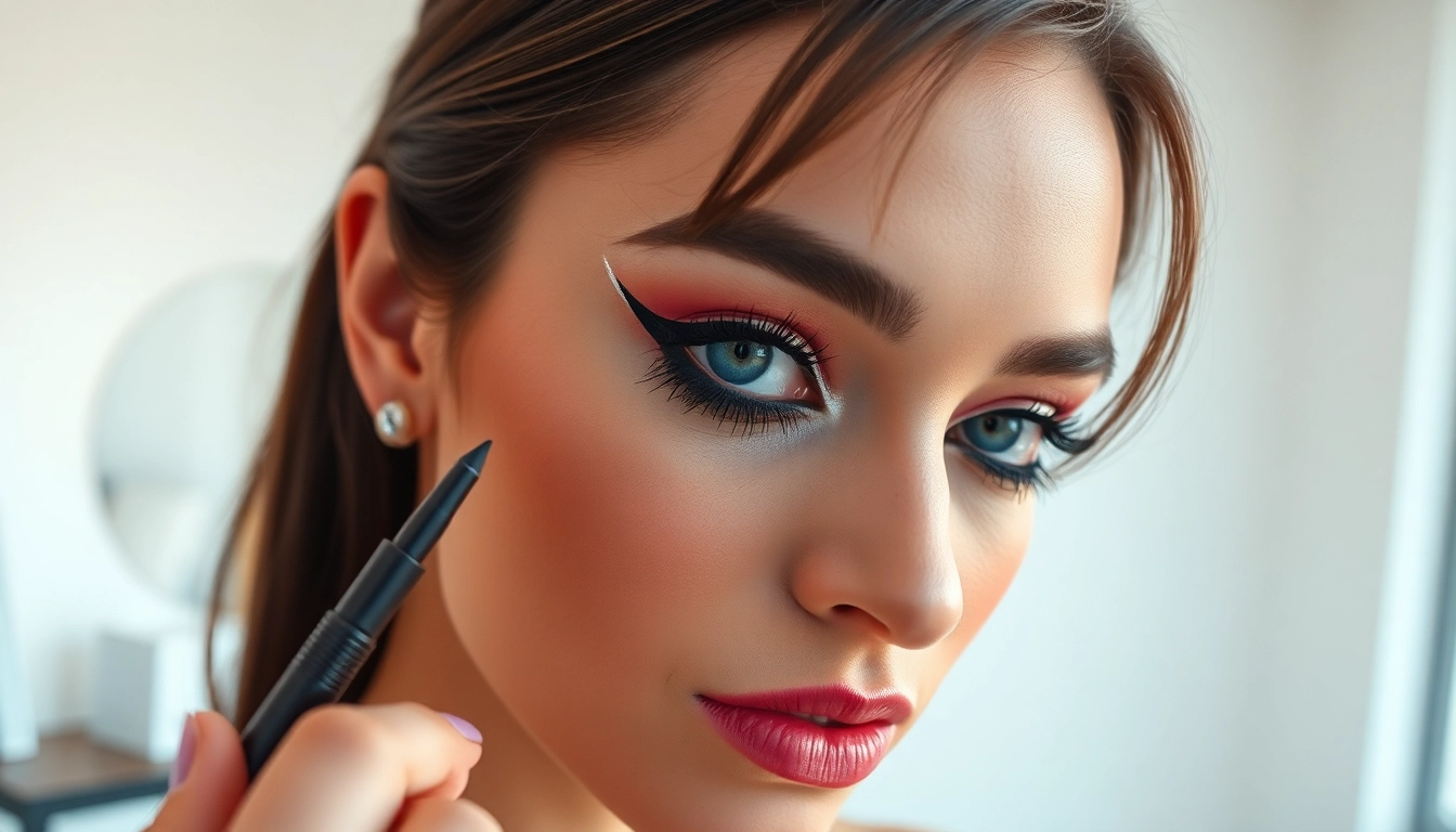 Model exemplifying the elegance of Insanely Intense Tattooed Eyeliner with flawless makeup.