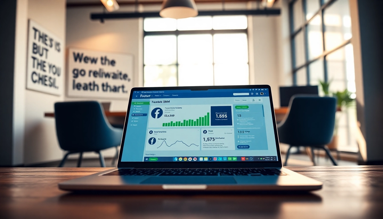 Maximize engagement using the facebook smm panel showcased on a modern laptop in a professional workspace.