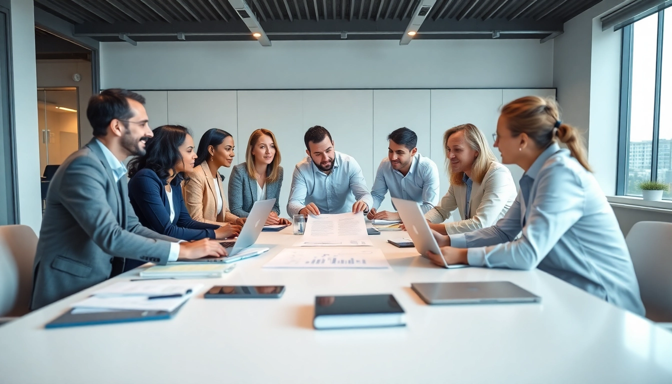 Team discussing Contract Management strategies at a modern office conference table.